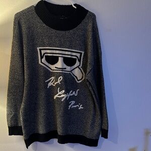 Karl Lagerfeld Black and White Graphic Crewneck Sweater - Preloved